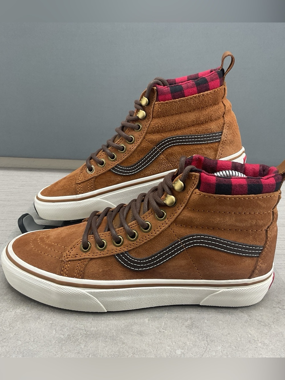 Vans Sk8-Hi MTE Leather Glazed Ginger Plaid Size Men’s 5.5 Women’s 7
